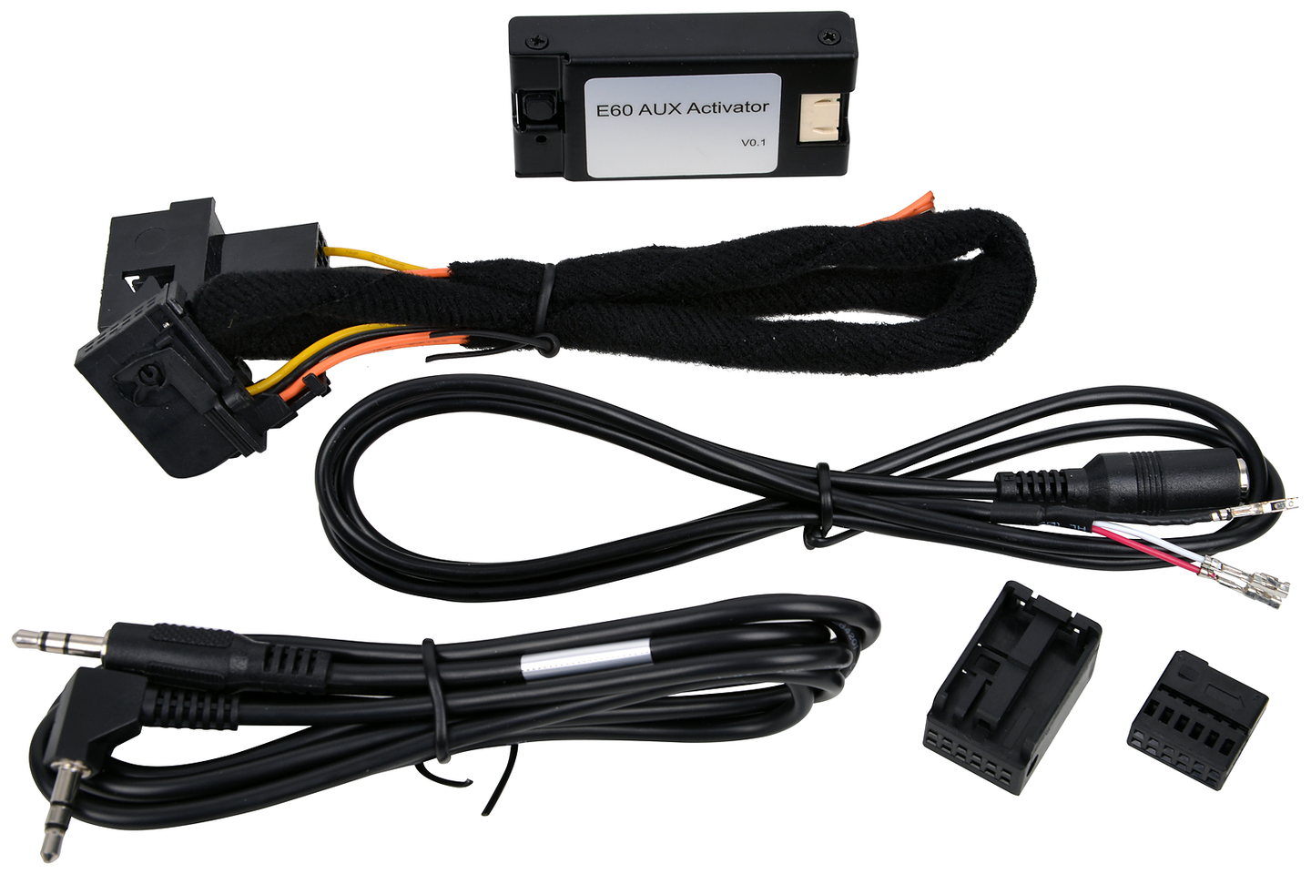 Complete AUX activator kit: module, harness, 3.5 mm AUX lead, port lead and connector housings